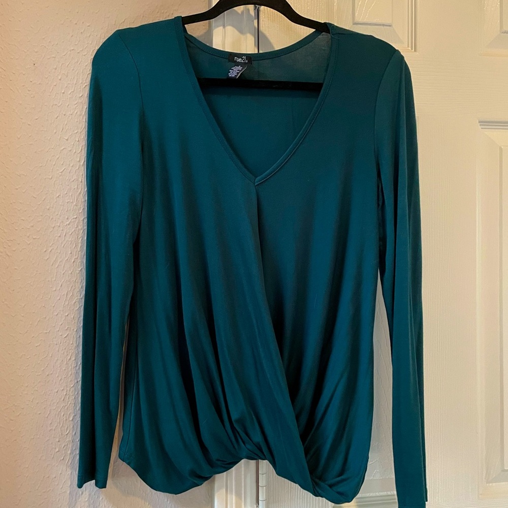Teal cross front long sleeve.